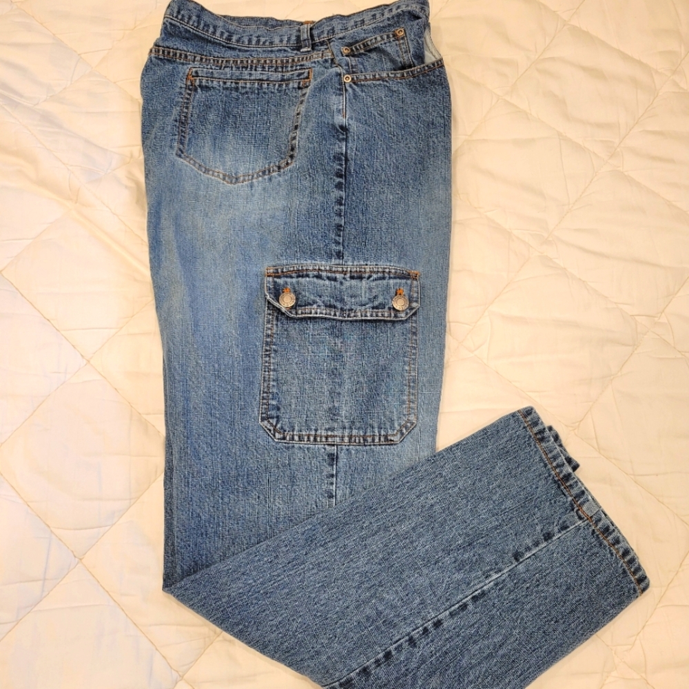 Chico's 100 % Cotton Denim Blue Jeans Snap Flap Pocket on Side Size 2.5